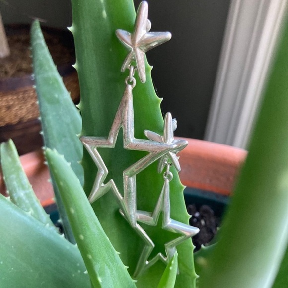 Vintage Silver Post Oversized Chunky 70s Disco Maximalist Star Earrings - Picture 5 of 6